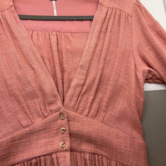 Free People Med Love of My life Midi Dress Pink Textured Button Cottage Praire - Picture 6 of 15